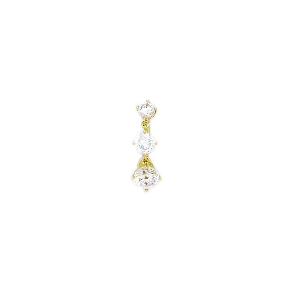 16 Gauge Solid 14kt Yellow Gold Top Mount CZ Belly Ring