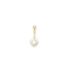 16 Gauge Solid 14kt Yellow Gold Zirconia Hollow Heart Belly Ring