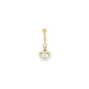 16 Gauge Solid 14kt Yellow Gold Zirconia Noble Heart Belly Ring
