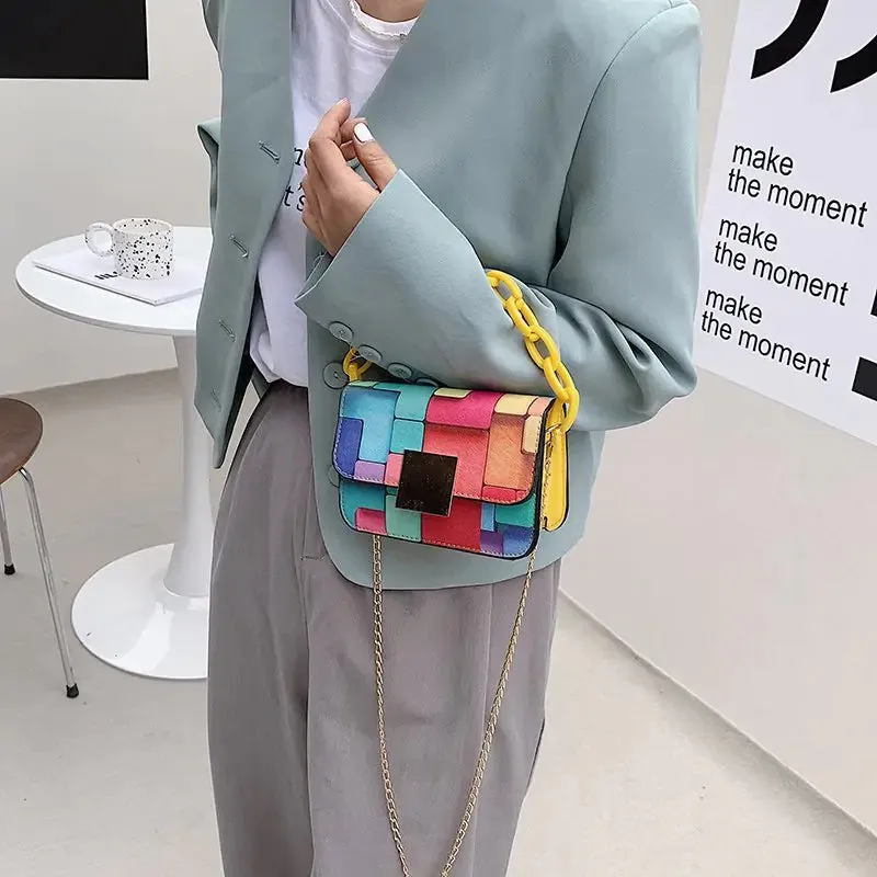 2021 Printed Panelled Shoulder Bag