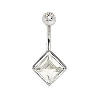 316L Stainless Steel Princess Cut CZ Navel Ring