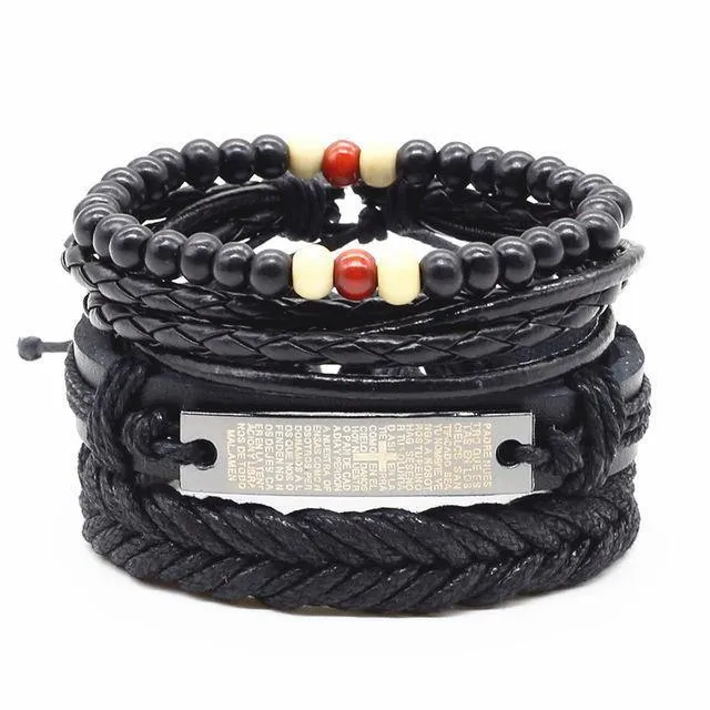 4-in-1 Bead Leather Bracelet Set [Set of 4]