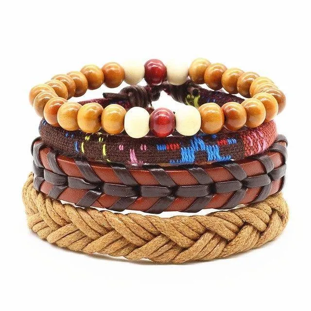 4-in-1 Bead Leather Bracelet Set [Set of 4]