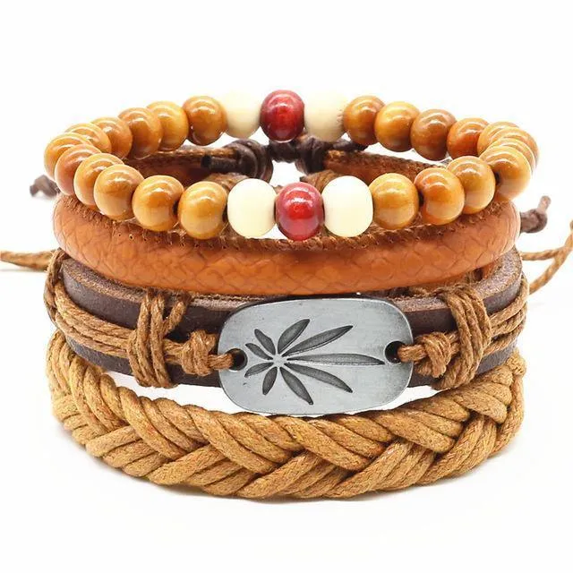 4-in-1 Bead Leather Bracelet Set [Set of 4]