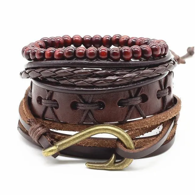 4-in-1 Bead Leather Bracelet Set [Set of 4]