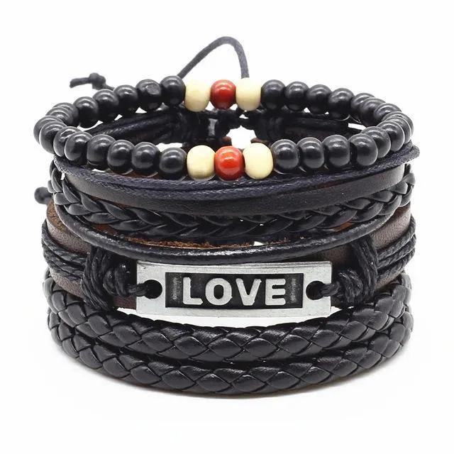 4-in-1 Bead Leather Bracelet Set [Set of 4]