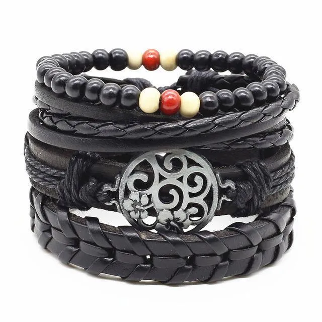 4-in-1 Bead Leather Bracelet Set [Set of 4]