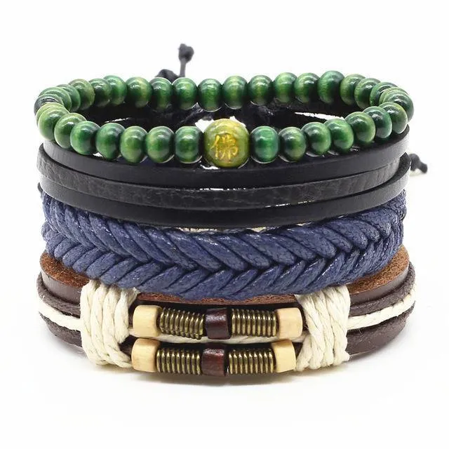 4-in-1 Bead Leather Bracelet Set [Set of 4]