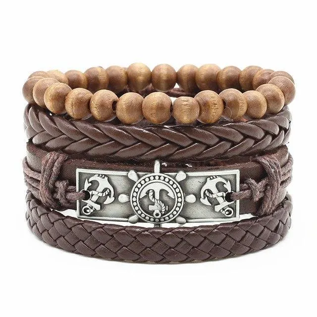 4-in-1 Bead Leather Bracelet Set [Set of 4]