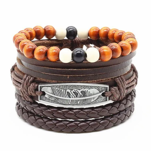 4-in-1 Bead Leather Bracelet Set [Set of 4]