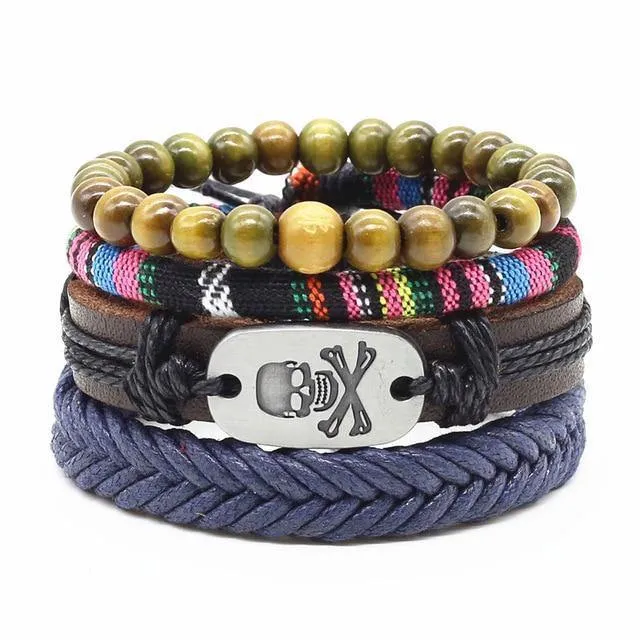 4-in-1 Bead Leather Bracelet Set [Set of 4]