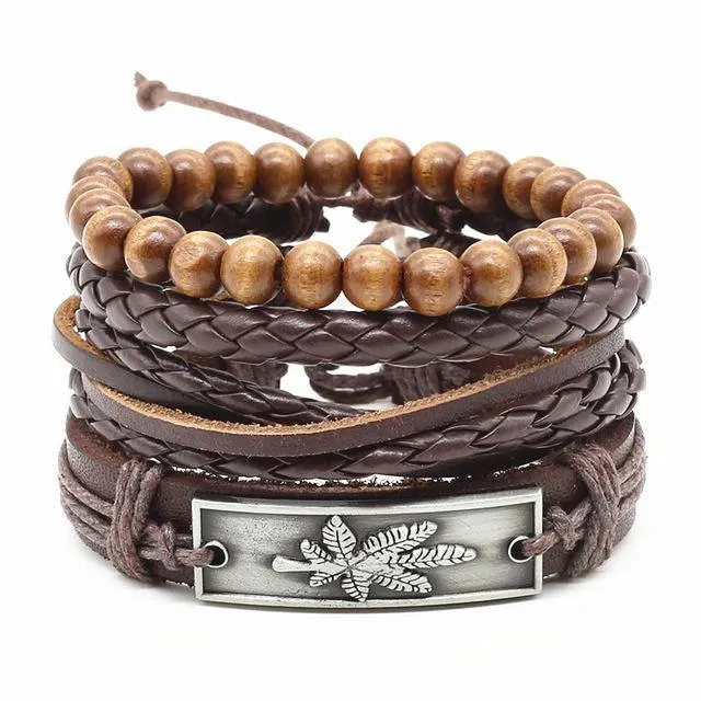 4-in-1 Bead Leather Bracelet Set [Set of 4]