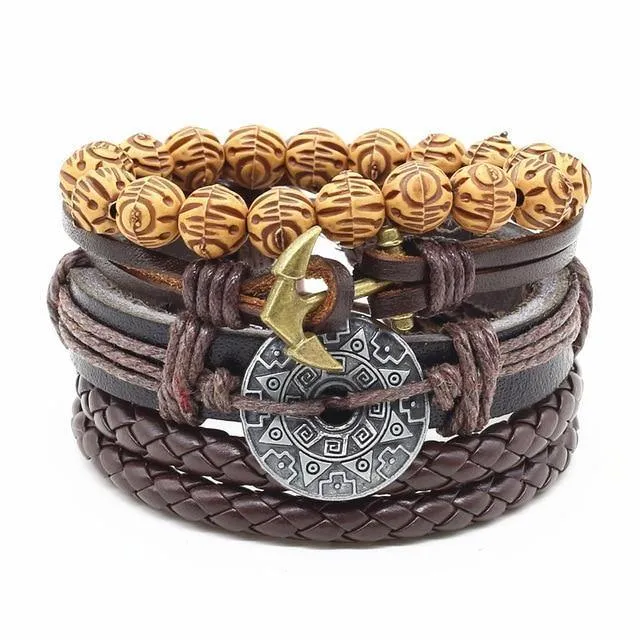 4-in-1 Bead Leather Bracelet Set [Set of 4]