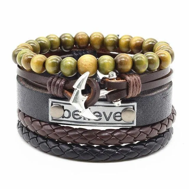 4-in-1 Bead Leather Bracelet Set [Set of 4]