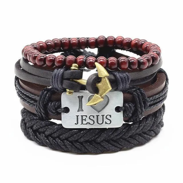 4-in-1 Bead Leather Bracelet Set [Set of 4]