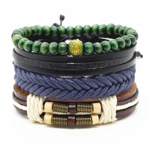 4-in-1 Bead Leather Bracelet Set [Set of 4]