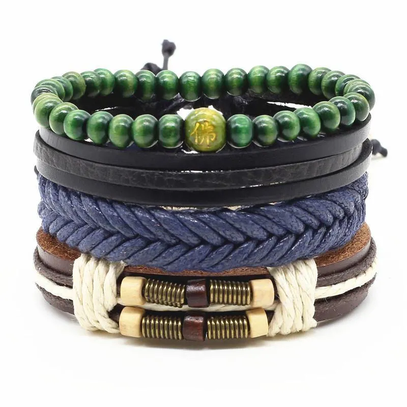 4-in-1 Bead Leather Bracelet Set [Set of 4]