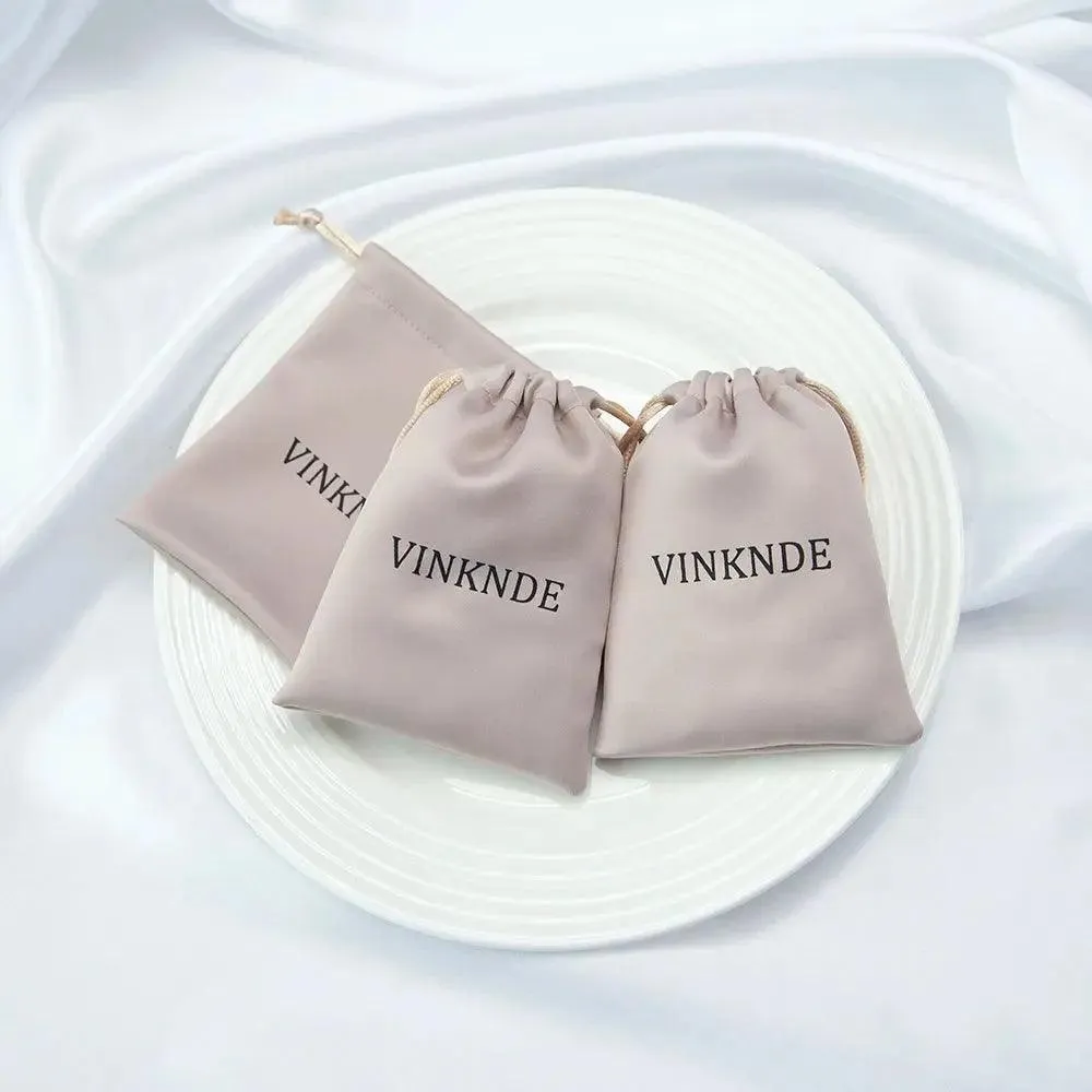 50pcs Custom Logo Drawstring Gift Bags Jewelry Organizer Small Pouches 7X9cm Silk Satin Ring Earrings Wedding Favor Candy Bag