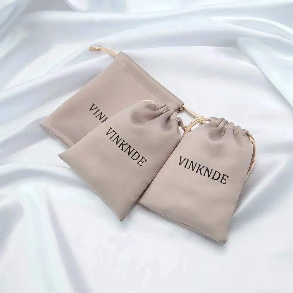 50pcs Custom Logo Drawstring Gift Bags Jewelry Organizer Small Pouches 7X9cm Silk Satin Ring Earrings Wedding Favor Candy Bag