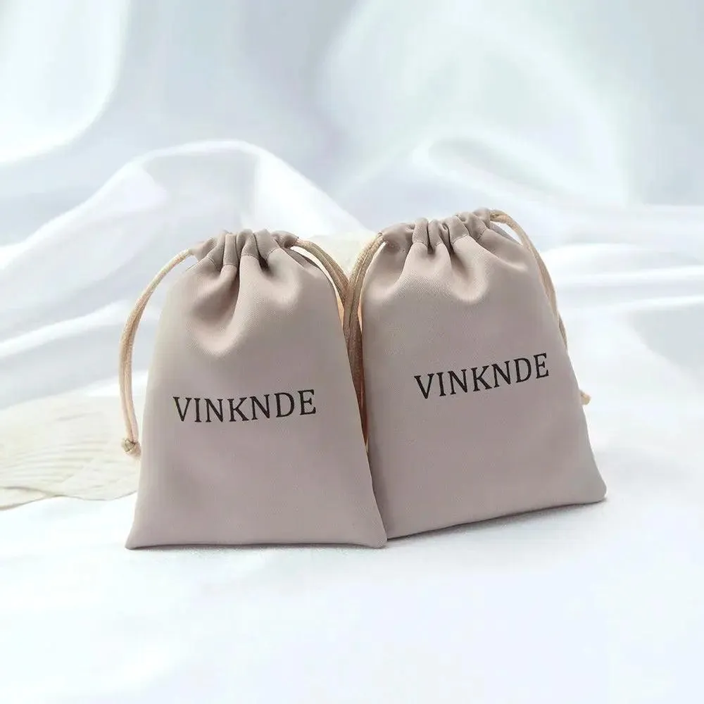 50pcs Custom Logo Drawstring Gift Bags Jewelry Organizer Small Pouches 7X9cm Silk Satin Ring Earrings Wedding Favor Candy Bag