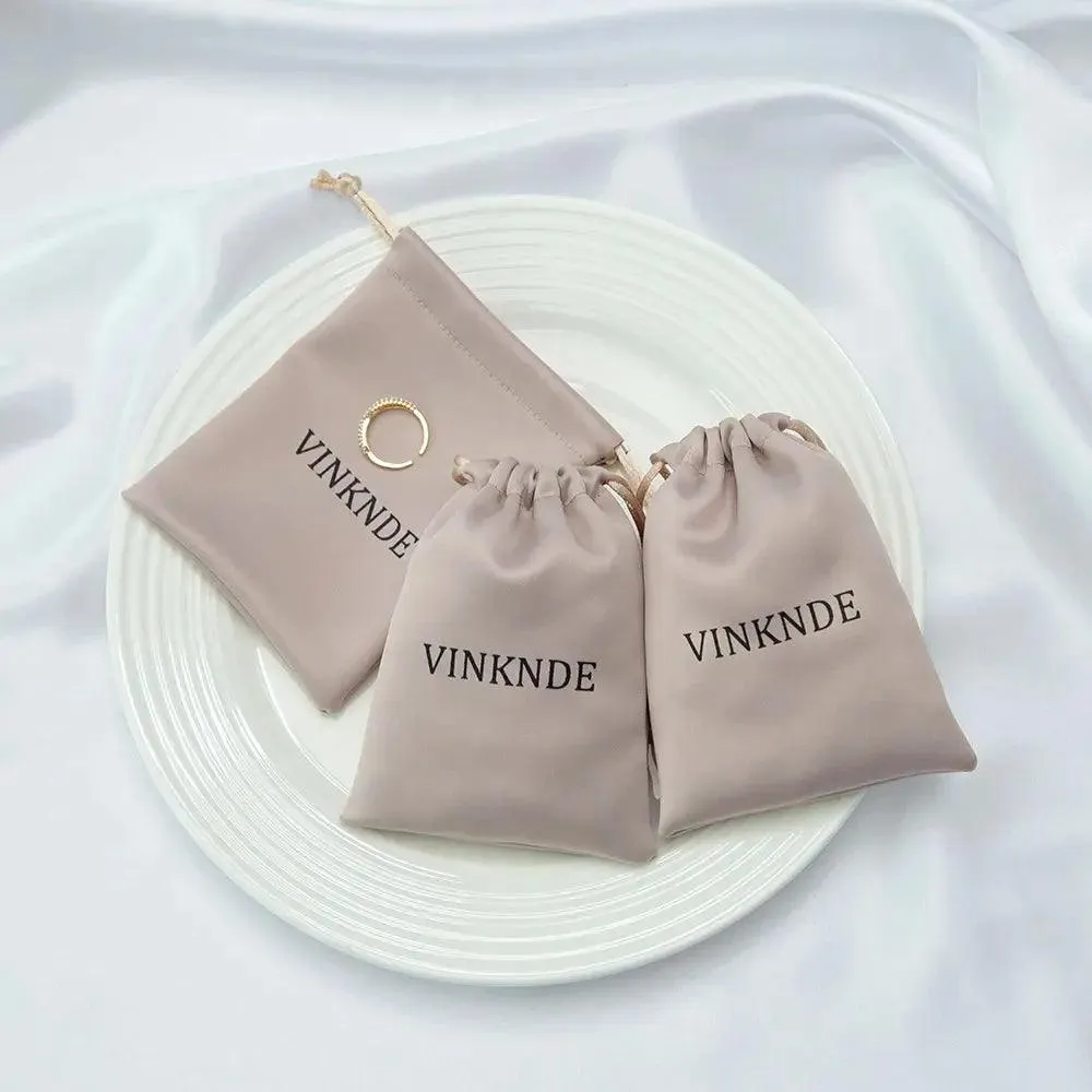 50pcs Custom Logo Drawstring Gift Bags Jewelry Organizer Small Pouches 7X9cm Silk Satin Ring Earrings Wedding Favor Candy Bag