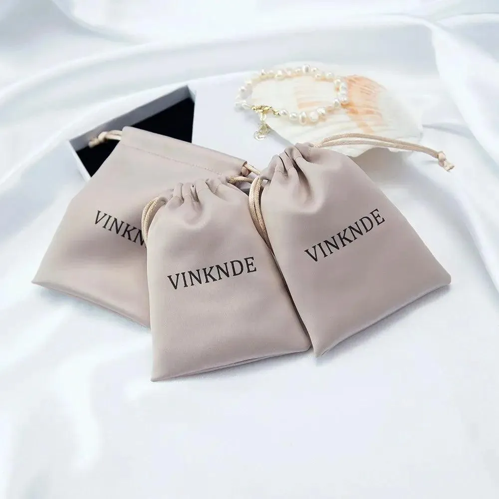 50pcs Custom Logo Drawstring Gift Bags Jewelry Organizer Small Pouches 7X9cm Silk Satin Ring Earrings Wedding Favor Candy Bag