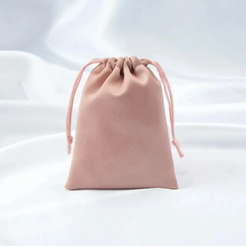 50pcs Custom Logo Drawstring Gift Bags Jewelry Organizer Small Pouches 7X9cm Silk Satin Ring Earrings Wedding Favor Candy Bag