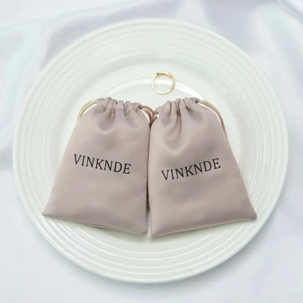 50pcs Custom Logo Drawstring Gift Bags Jewelry Organizer Small Pouches 7X9cm Silk Satin Ring Earrings Wedding Favor Candy Bag