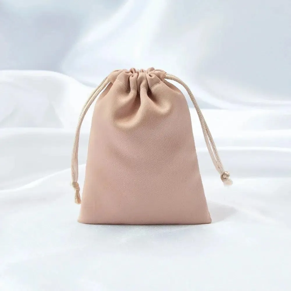 50pcs Custom Logo Drawstring Gift Bags Jewelry Organizer Small Pouches 7X9cm Silk Satin Ring Earrings Wedding Favor Candy Bag