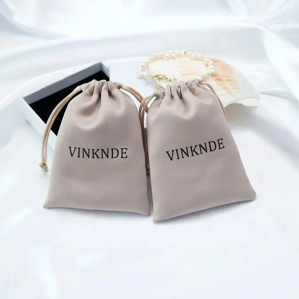 50pcs Custom Logo Drawstring Gift Bags Jewelry Organizer Small Pouches 7X9cm Silk Satin Ring Earrings Wedding Favor Candy Bag