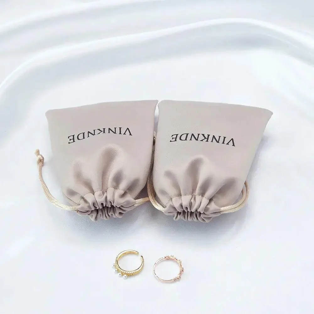50pcs Custom Logo Drawstring Gift Bags Jewelry Organizer Small Pouches 7X9cm Silk Satin Ring Earrings Wedding Favor Candy Bag