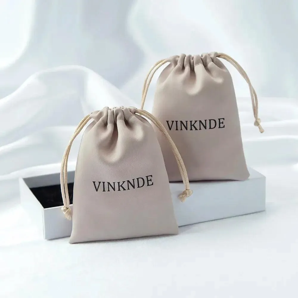 50pcs Custom Logo Drawstring Gift Bags Jewelry Organizer Small Pouches 7X9cm Silk Satin Ring Earrings Wedding Favor Candy Bag