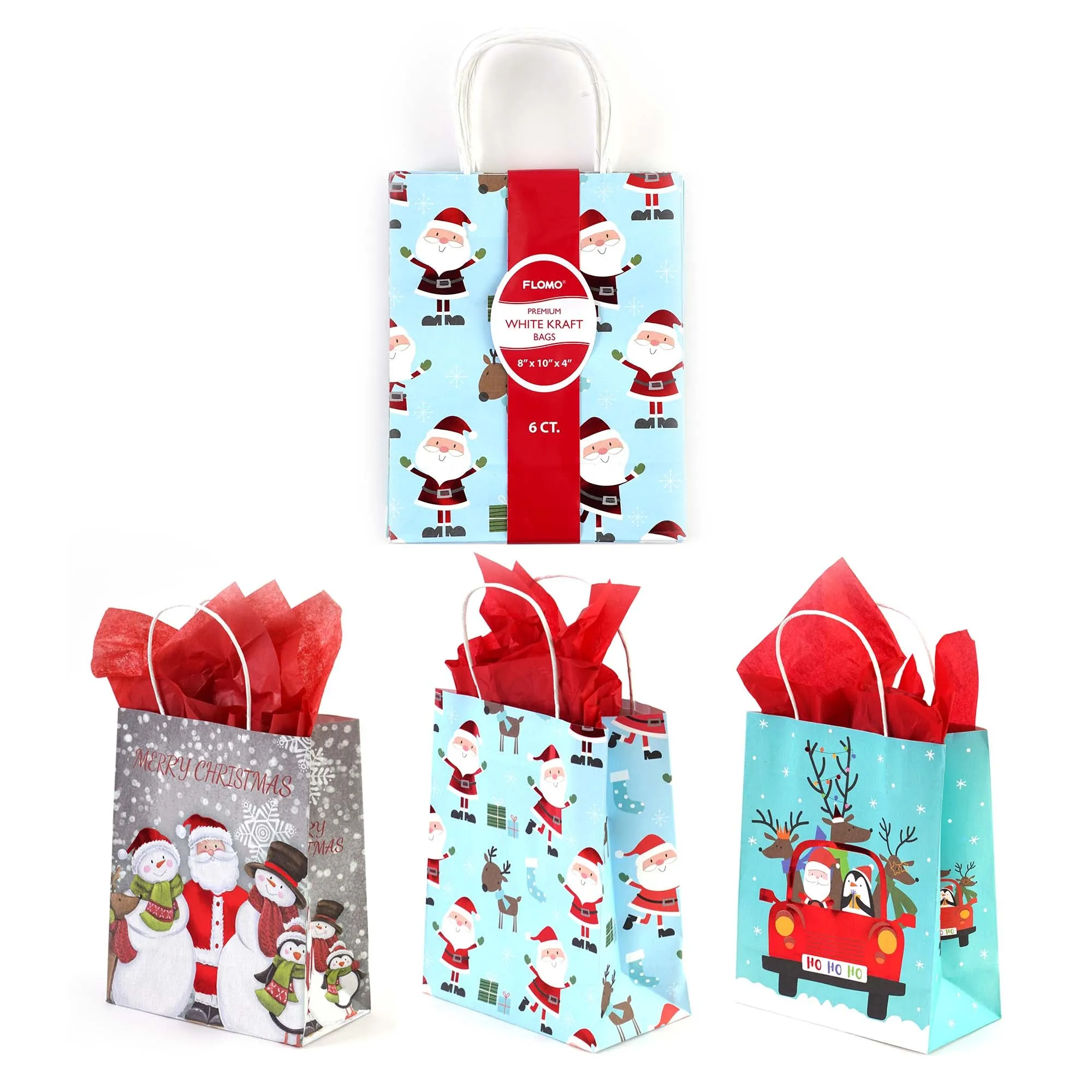 6Pk Euro Medium Hot Stamp Bundle Santa Is Here! Christmas Kraft Bag, 3 Designs