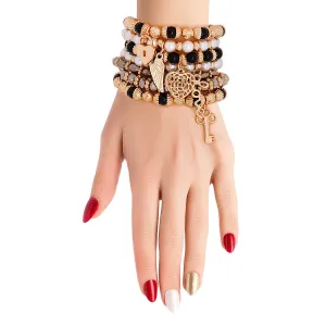 7 Piece Black Bead and Pearl Love Bracelets