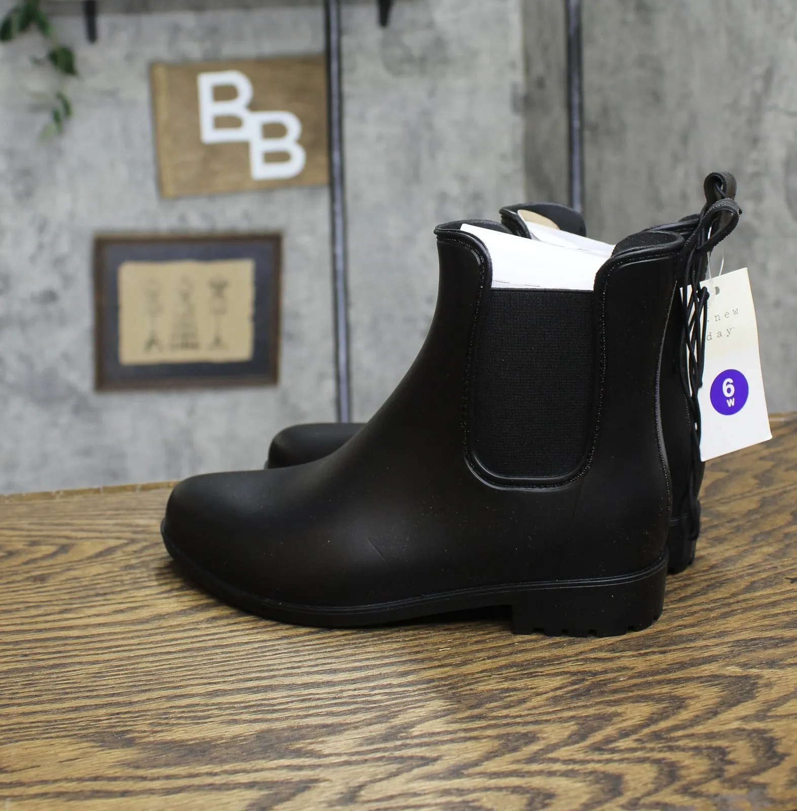 A New Day Womens Chelsea Wide Width Rain Boots 81885620 Black 6W