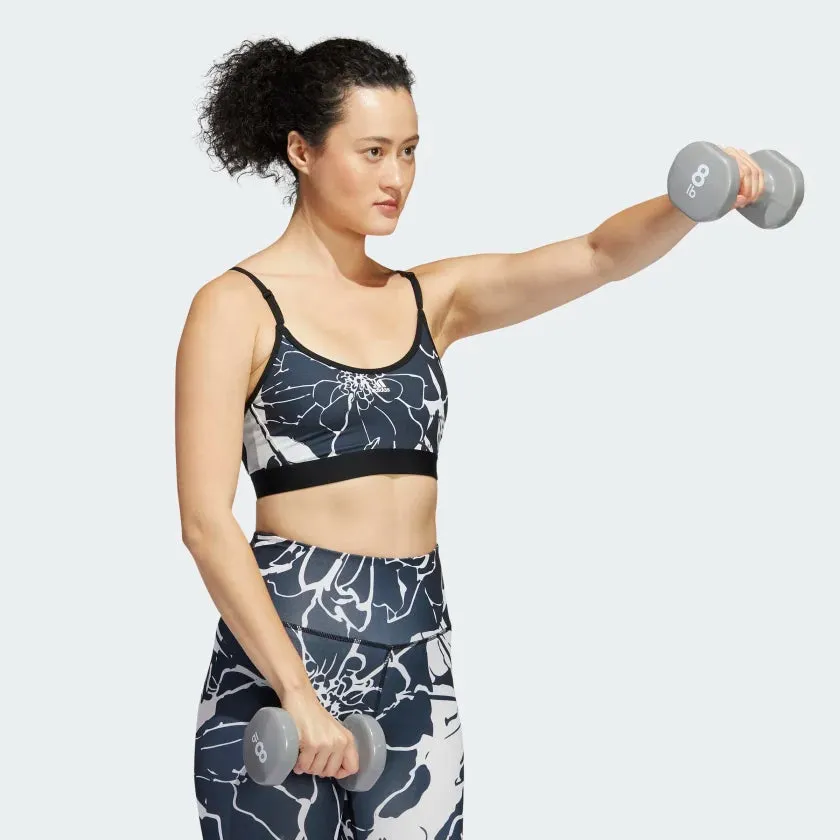 Adidas Light Support Flower Print Bra -Grey/Black