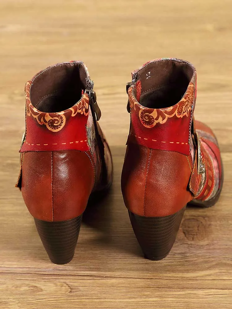 Annika Flower Handmade Leather Ankle Boots