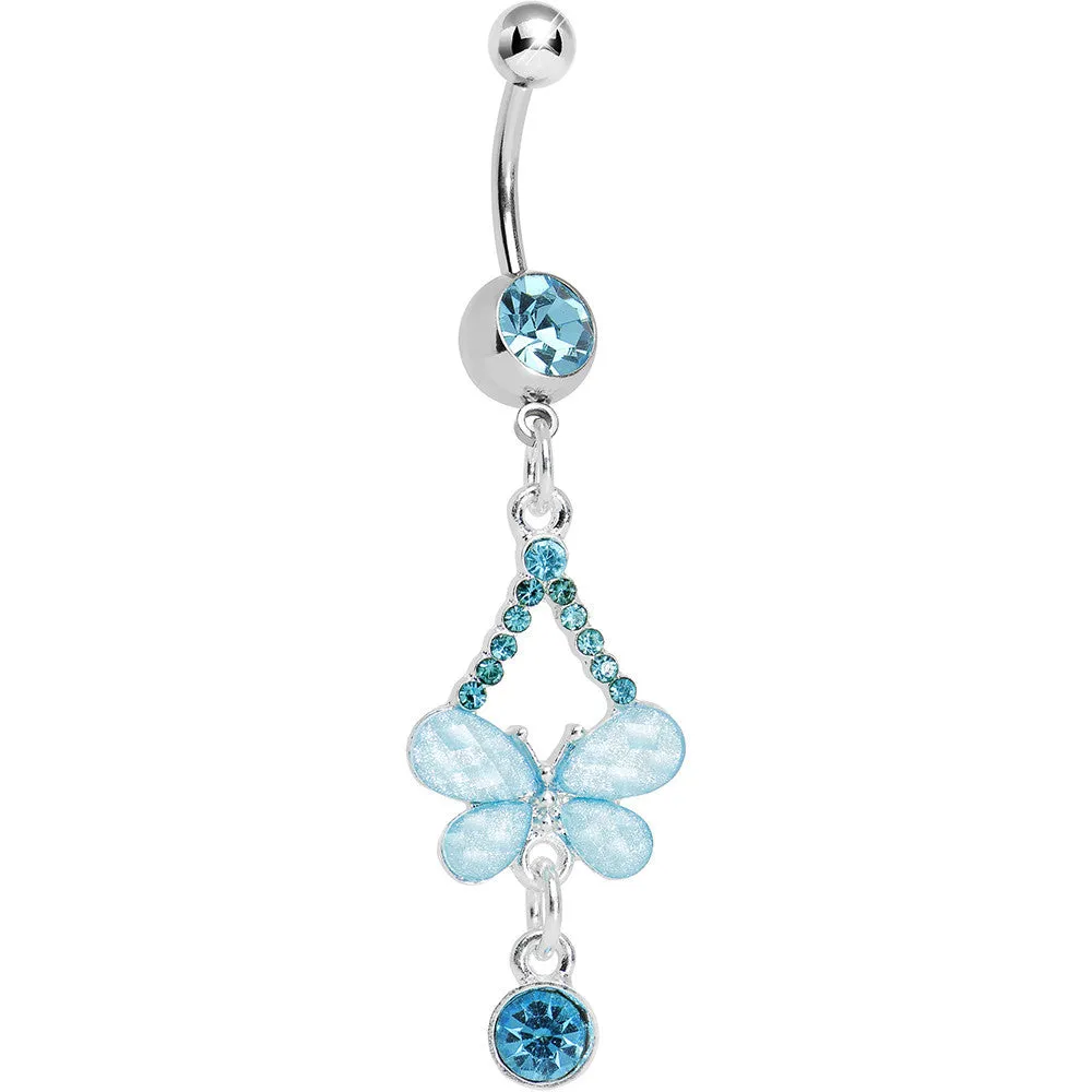 Aqua Gem Heavenly Butterfly Double Drop Belly Ring