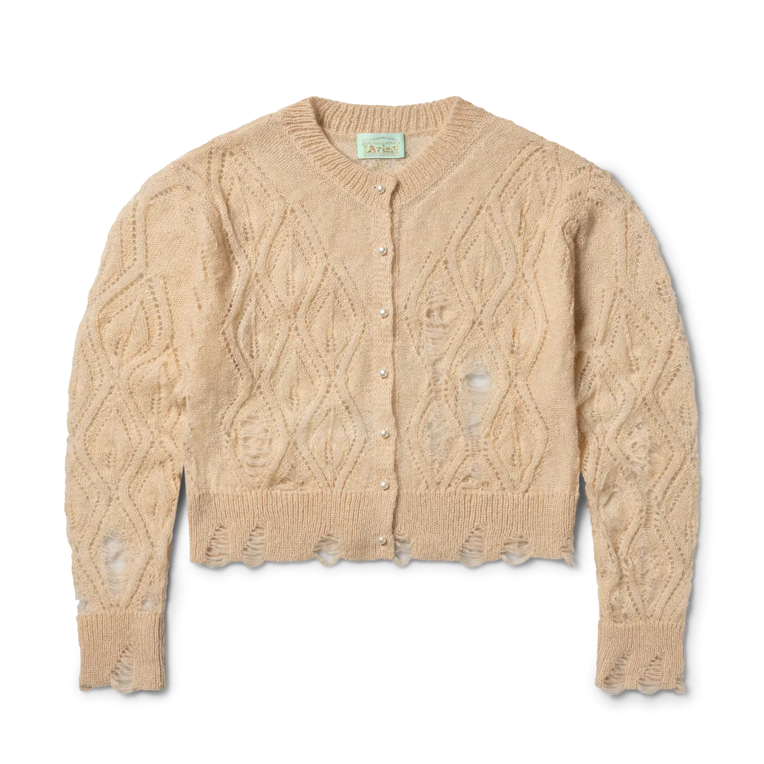 Aries Lace leaf and ladders mohair cardigan Cream