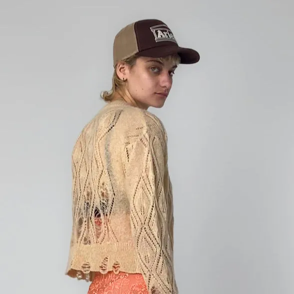 Aries Lace leaf and ladders mohair cardigan Cream