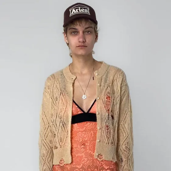 Aries Lace leaf and ladders mohair cardigan Cream