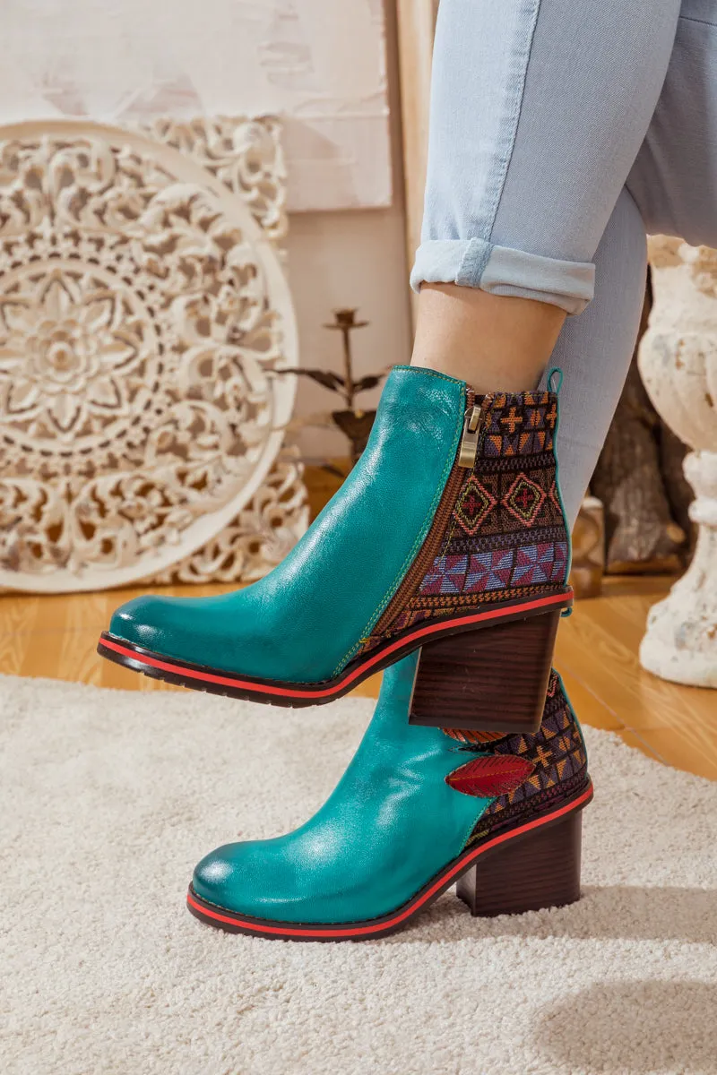 Art Of Fall Block Heel Leather Ankle Boot
