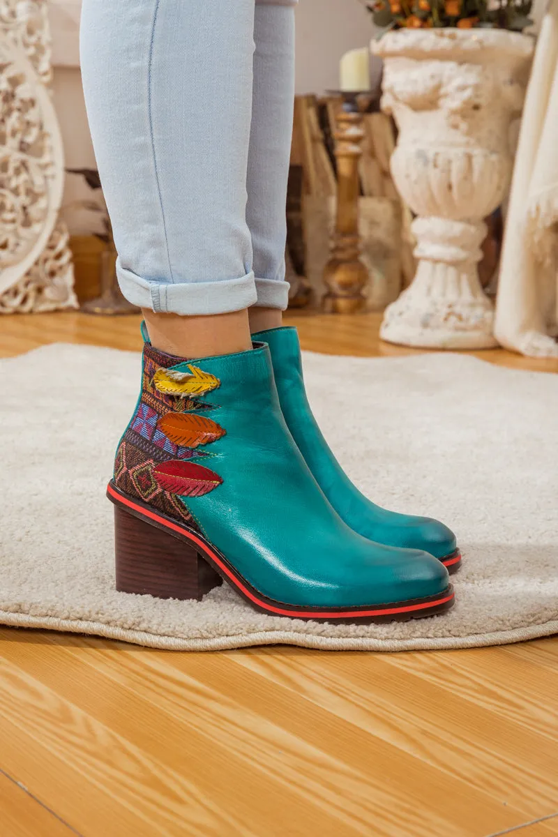 Art Of Fall Block Heel Leather Ankle Boot