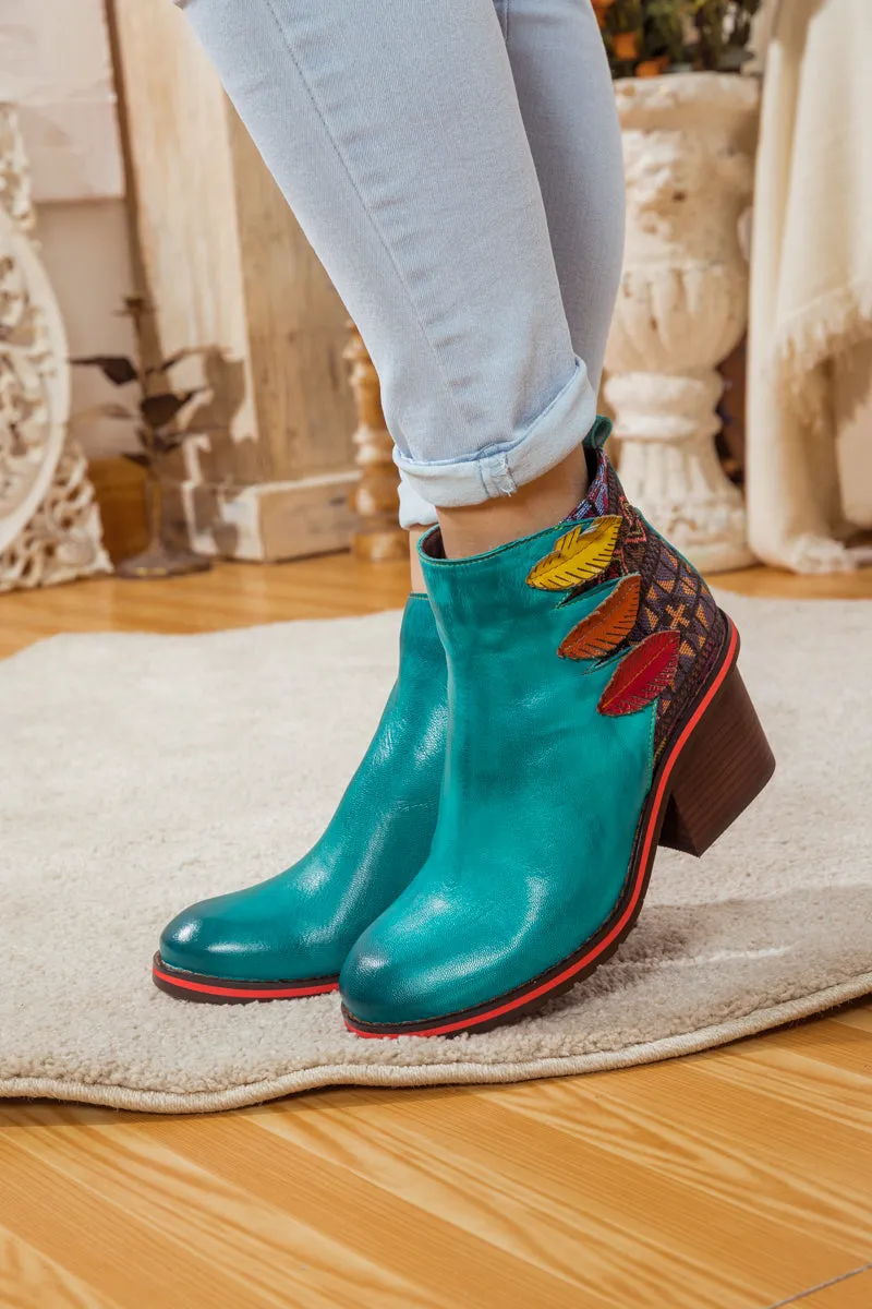 Art Of Fall Block Heel Leather Ankle Boot