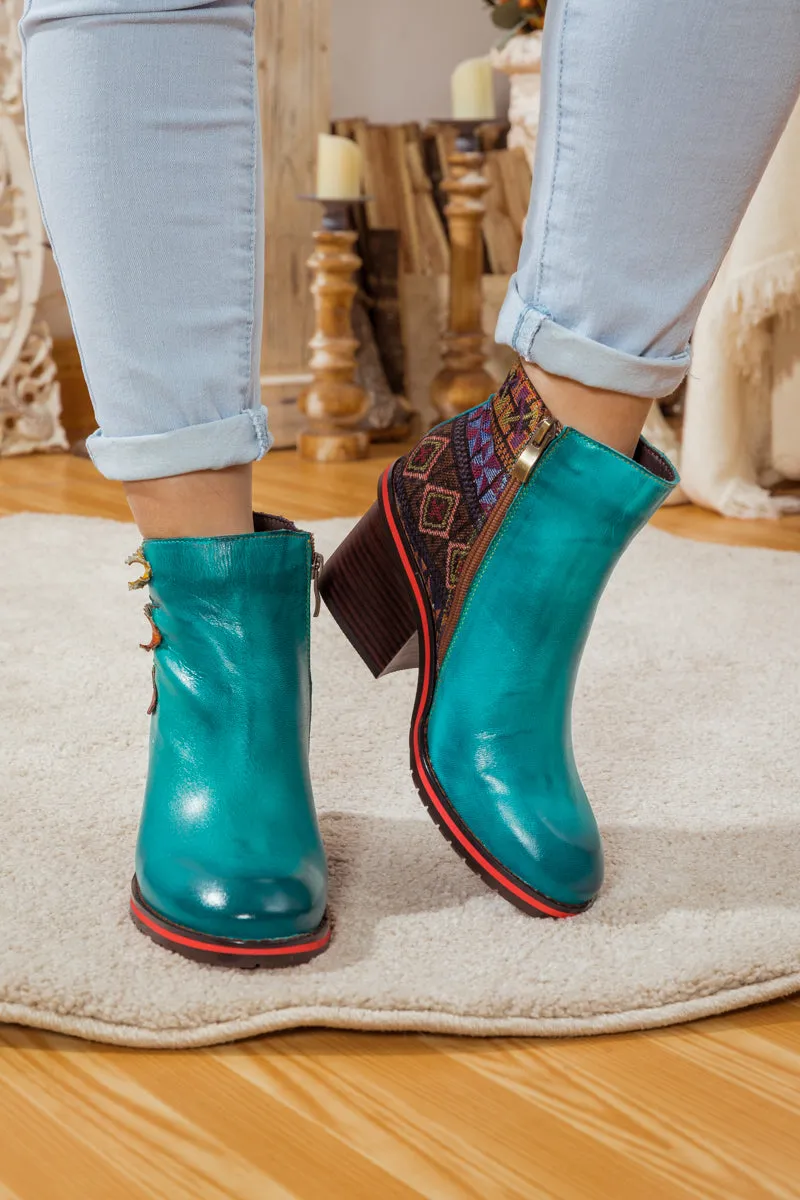 Art Of Fall Block Heel Leather Ankle Boot