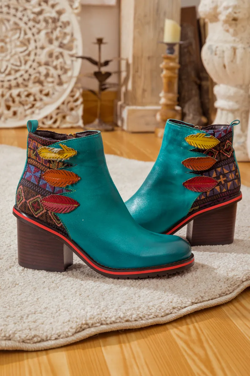 Art Of Fall Block Heel Leather Ankle Boot