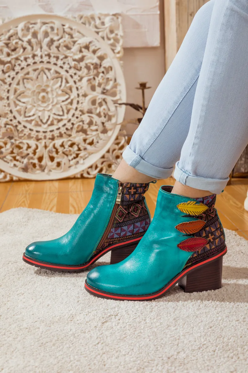 Art Of Fall Block Heel Leather Ankle Boot