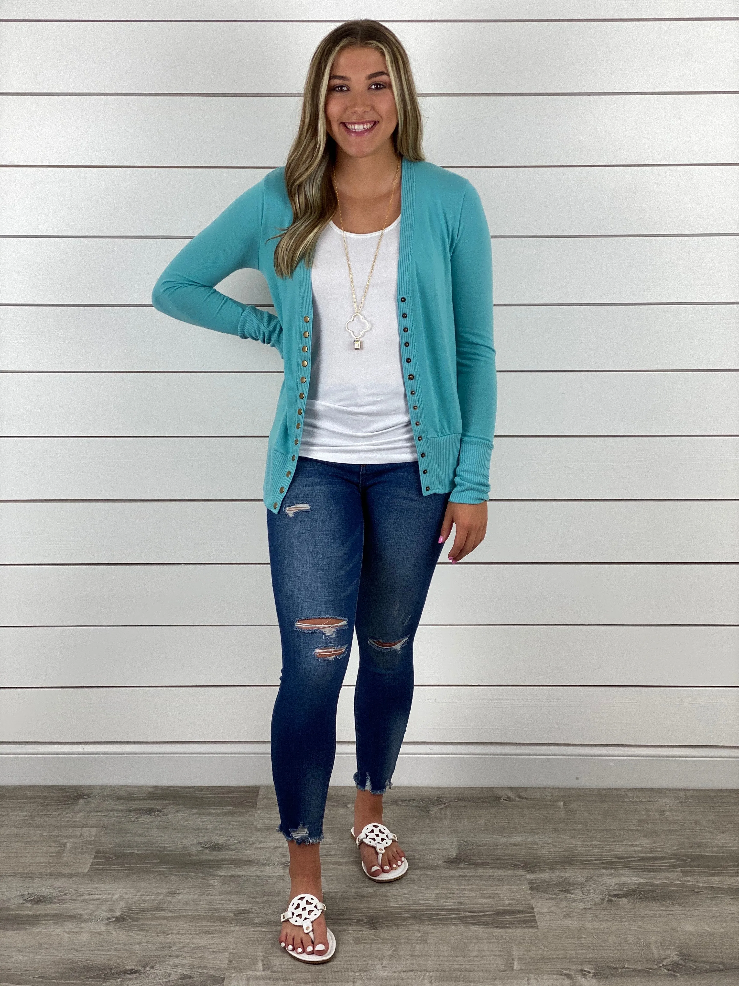 Ash Mint Snap Button Cardigan
