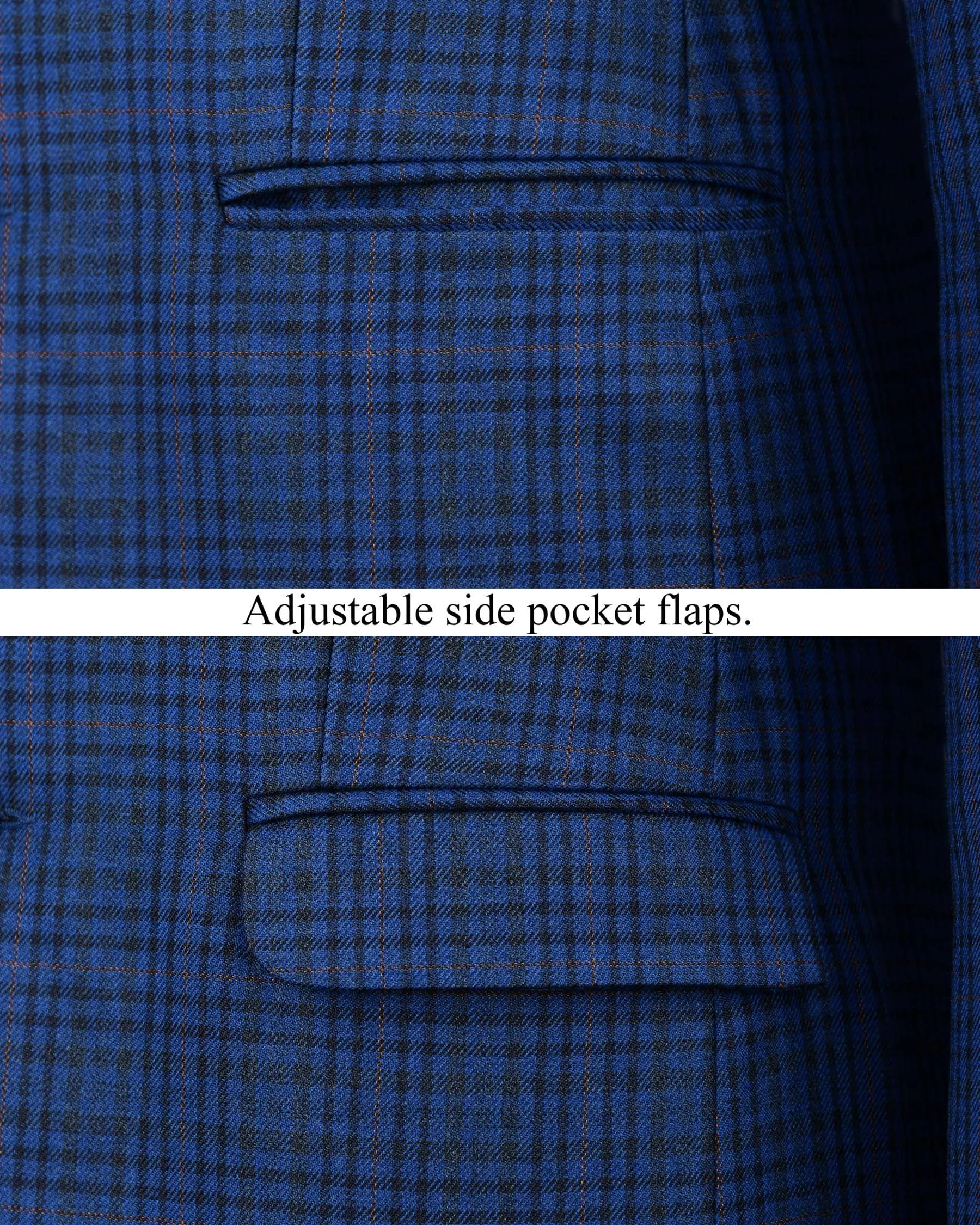 Astronaut Blue with Black Plaid Bandhgala/Mandarin Blazer