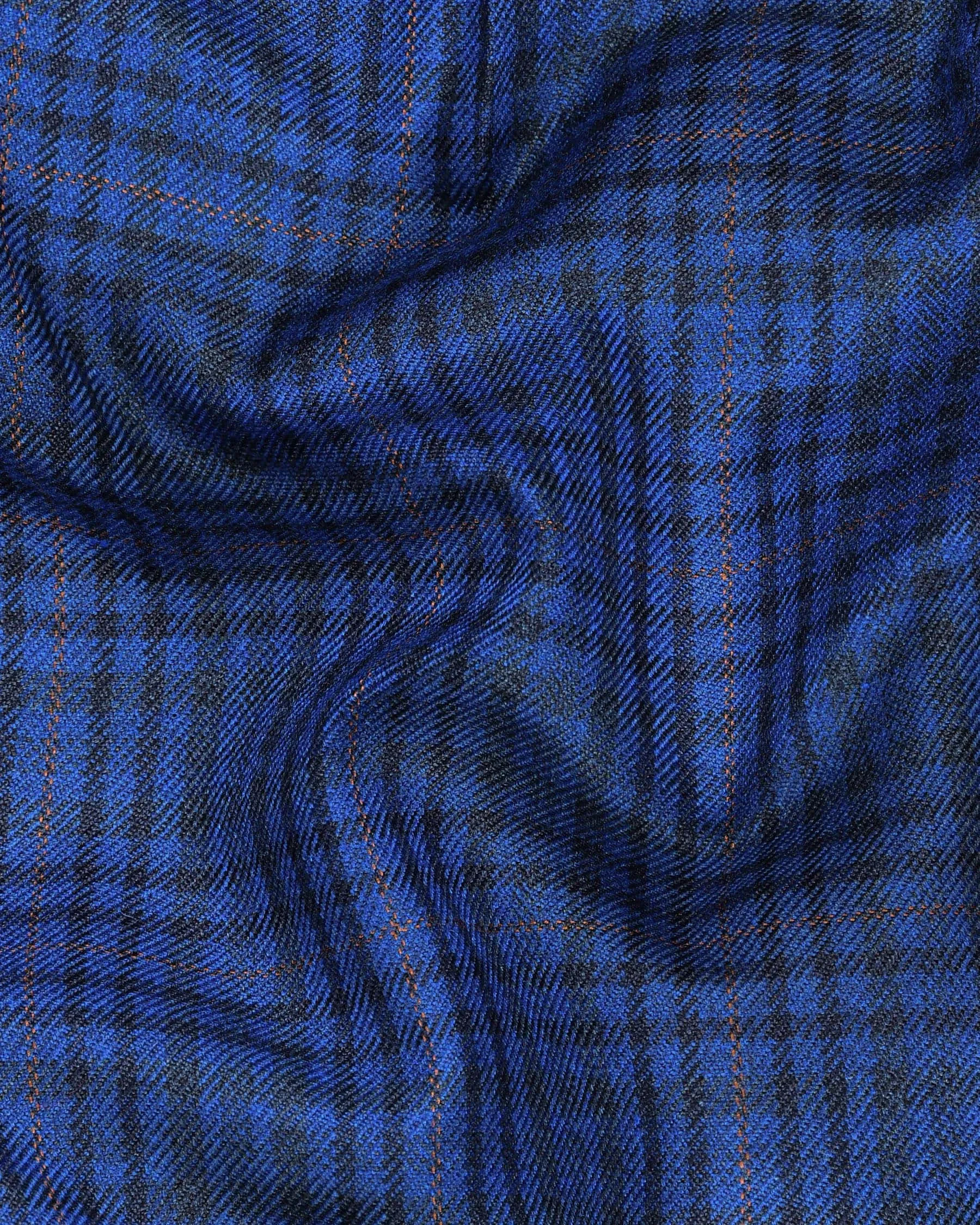 Astronaut Blue with Black Plaid Bandhgala/Mandarin Blazer